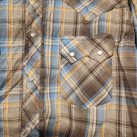 Wrangler Western Fashion Snap Shirt brown/blue/tan Size Large - Picture 3 of 5